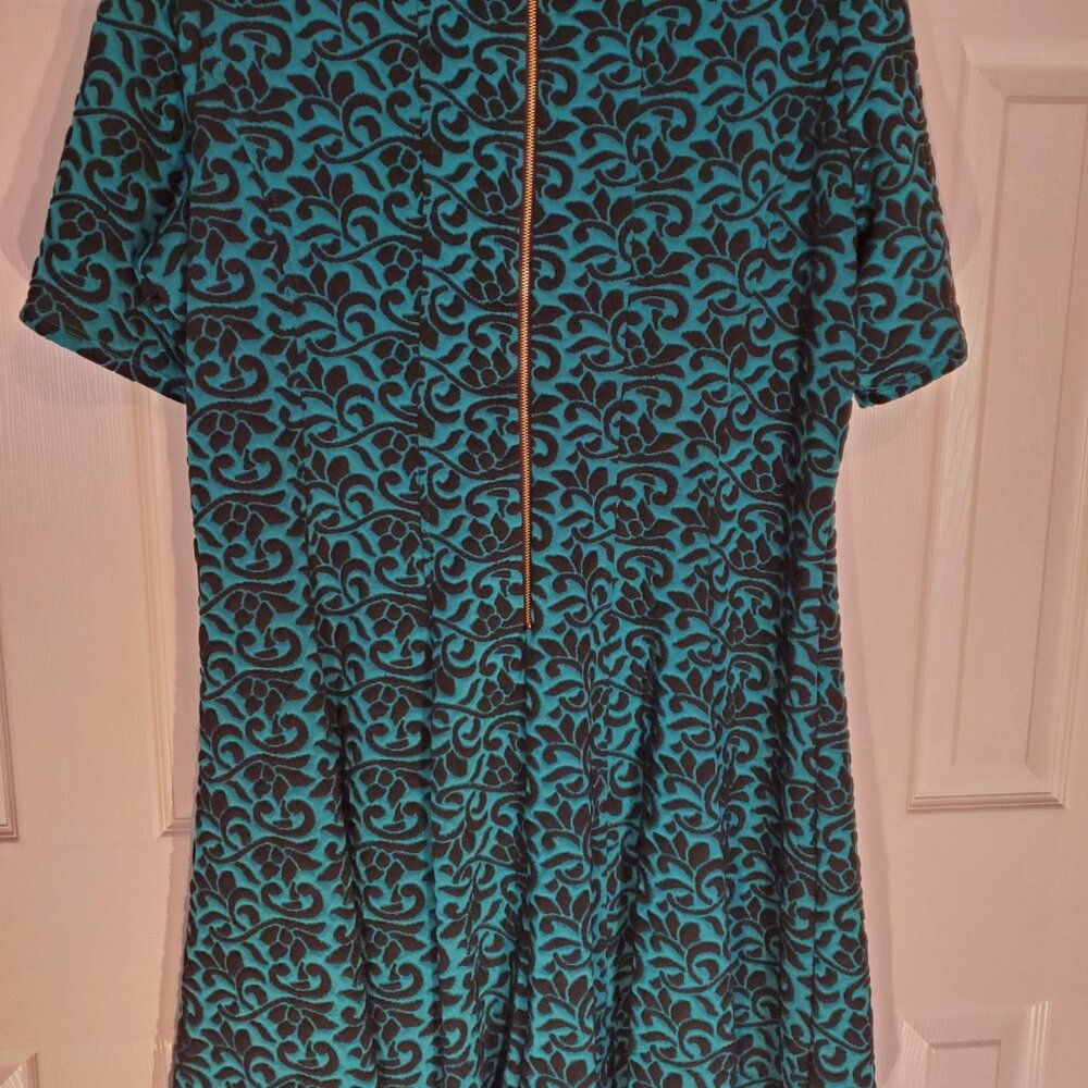 New Danny & Nicole Elbow Sleeve Teal Black Floral Fit & Flare Dress 24W - Picture 4 of 6